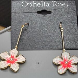 Gold and Red Floral Earrings 2.25in